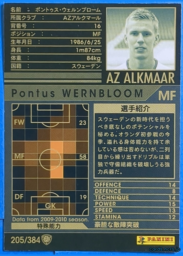 Panini WCCF Football WCCF/2009-2010-205/384 N Pontus Wernbloom Trading Card NM