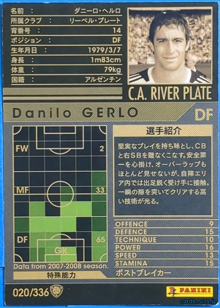 Panini WCCF Football WCCF/2007-2008-020/336 N Danilo Gerlo Trading Card NM