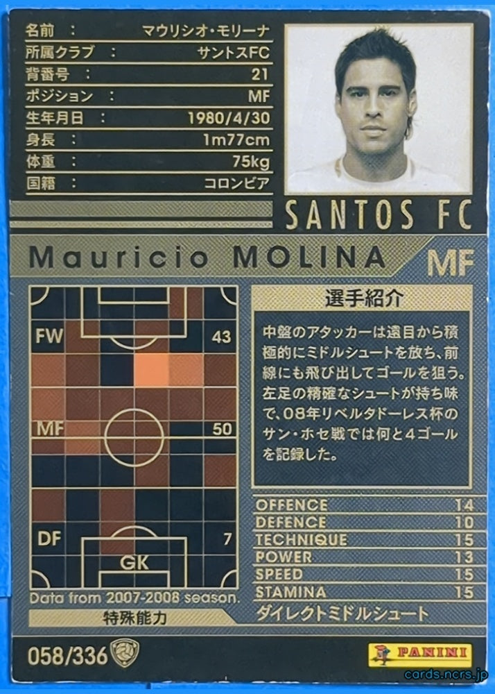Panini WCCF Football WCCF/2007-2008-058/336 N Mauricio Molina Trading Card NM