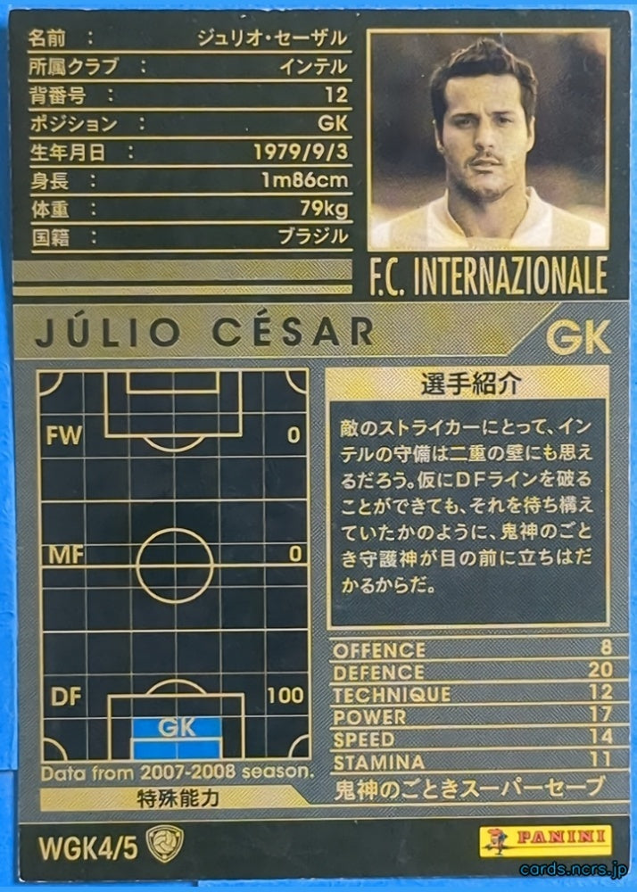 Panini WCCF Football WCCF/2007-2008-WGK4/5 N Júlio César Trading Card NM