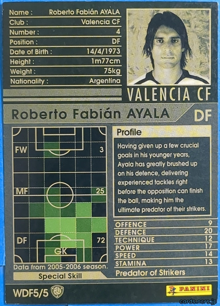 Panini WCCF Football WCCF/2005-2006-WDF5/5 N Roberto Fabián AYALA Trading Card NM
