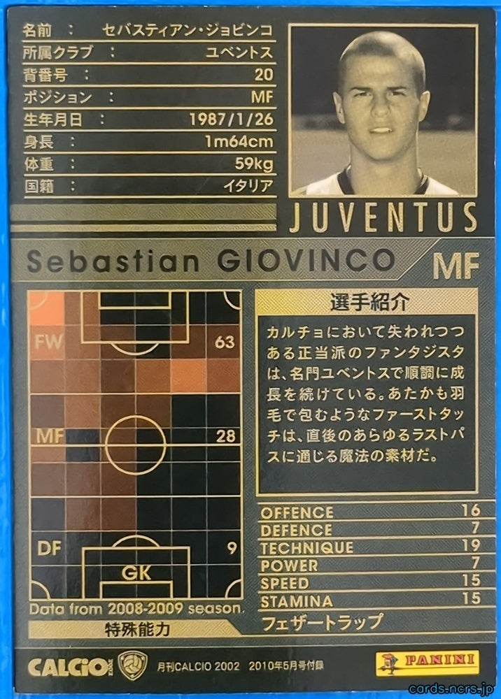 Panini WCCF Football WCCF/2008-2009-YGS/EXT N Sebastian Giovinco Trading Card NM