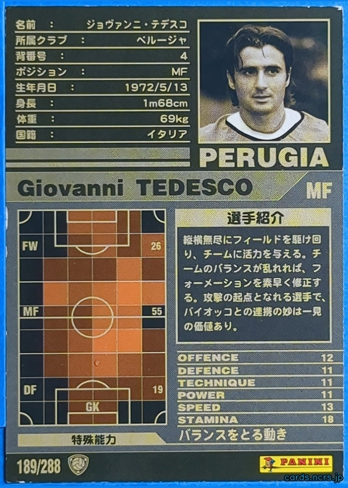 Panini WCCF Football WCCF/2001-2002-189/288 N Giovanni Tedesco Trading Card EX
