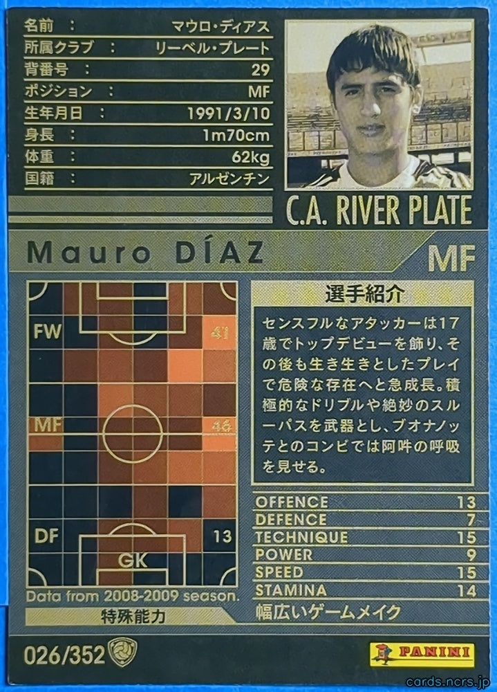 Panini WCCF Football WCCF/2008-2009-026/352 N Mauro Díaz Trading Card NM