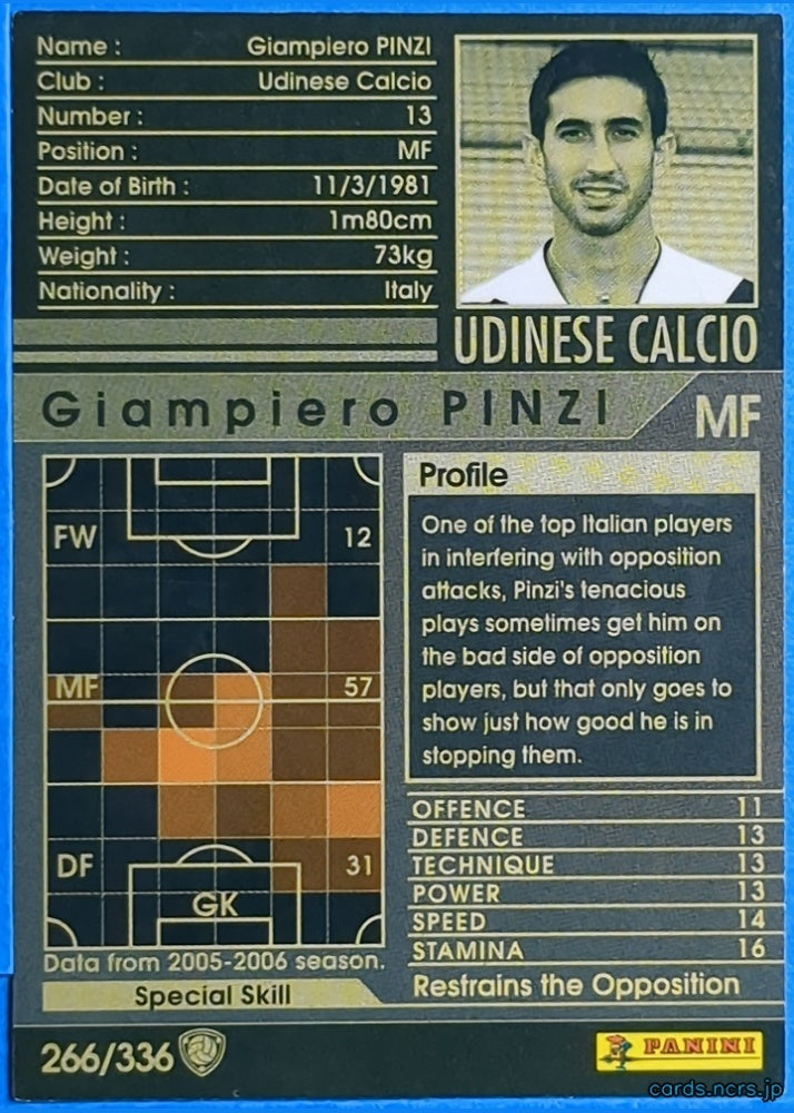 Panini WCCF Football WCCF/2005-2006-266/336EN N Giampiero PINZI Trading Card NM