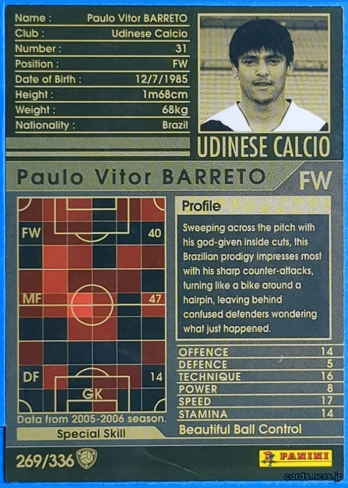 Panini WCCF Football WCCF/2005-2006-269/336EN N Paulo Vitor Barreto Trading Card NM