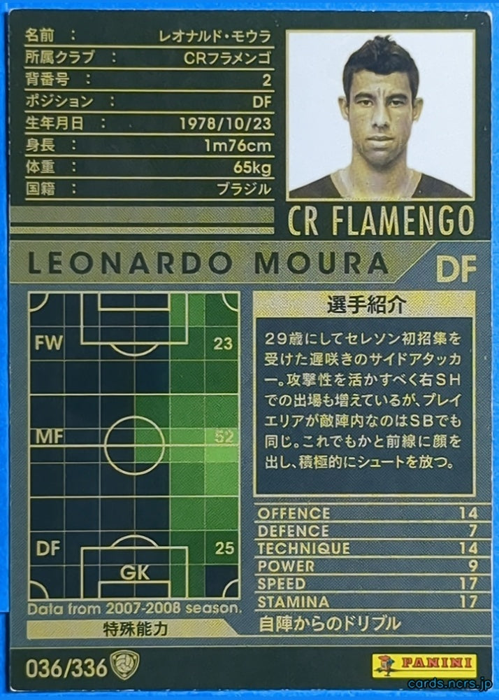 Panini WCCF Football WCCF/2007-2008-036/336 N Leonardo Moura Trading Card NM