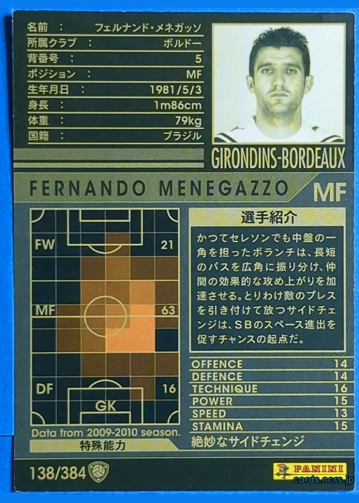 Panini WCCF Football WCCF/2009-2010-138/384 N FERNANDO MENEGAZZO Trading Card NM