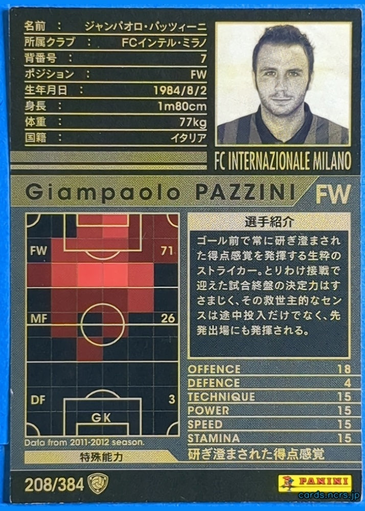 Panini WCCF Football WCCF/2011-2012-208/384 N Giampaolo Pazzini Trading Card NM