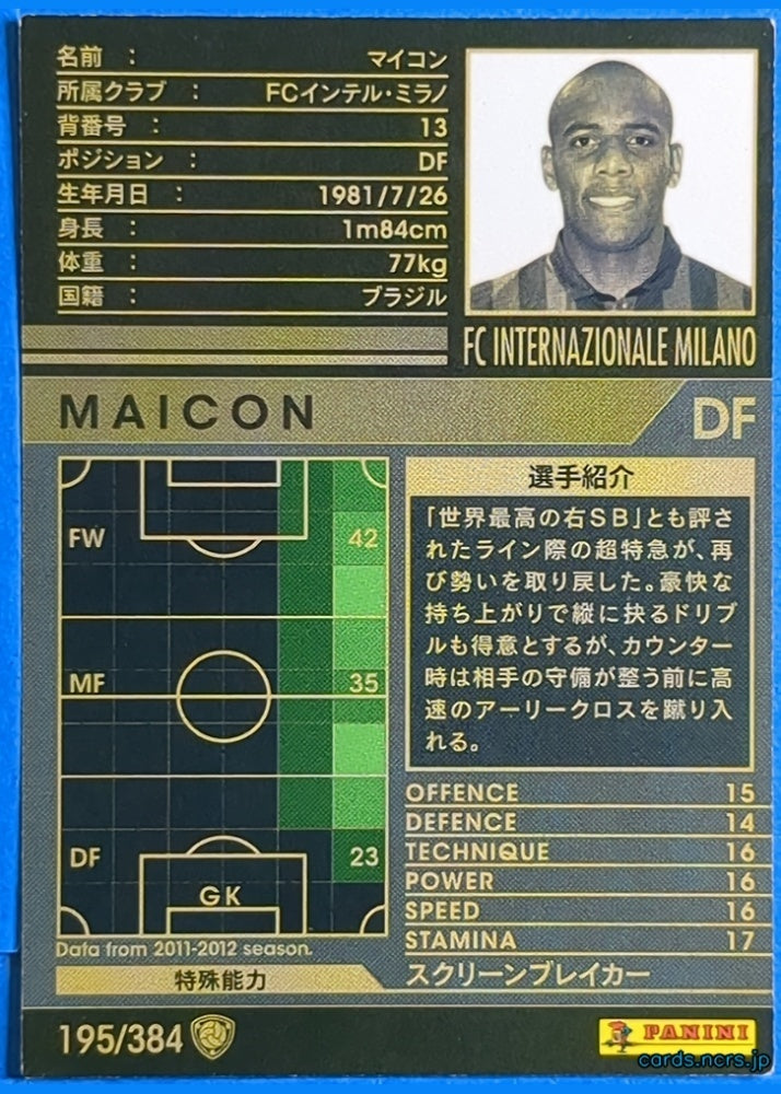 Panini WCCF Football WCCF/2011-2012-195/384 N Maicon Trading Card NM
