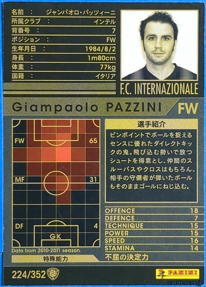 Panini WCCF Football WCCF/2010-2011-224/352 N Giampaolo Pazzini Trading Card NM