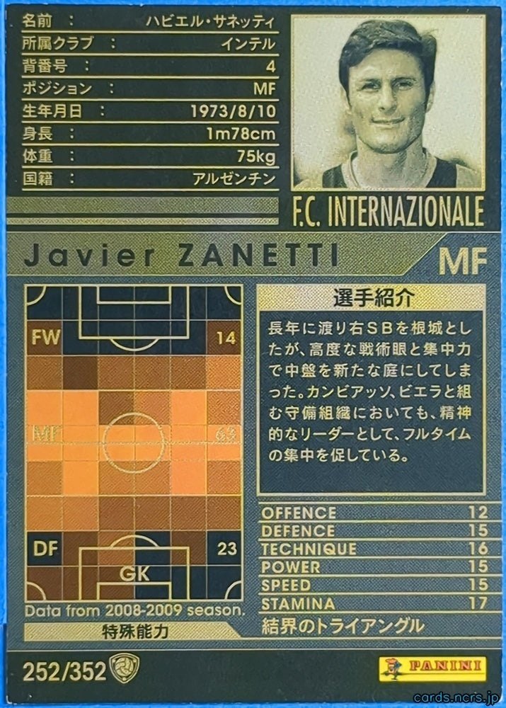 Panini WCCF Football WCCF/2008-2009-252/352 N Javier Zanetti Trading Card NM