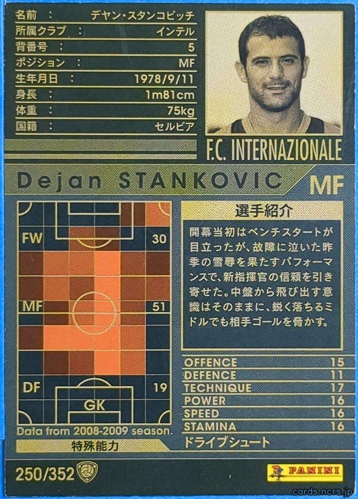 Panini WCCF Football WCCF/2008-2009-250/352 N Dejan Stankovic Trading Card NM