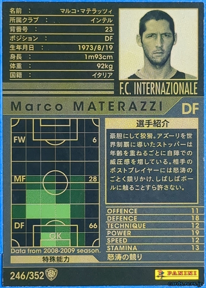 Panini WCCF Football WCCF/2008-2009-246/352 N Marco MATERAZZI Trading Card NM