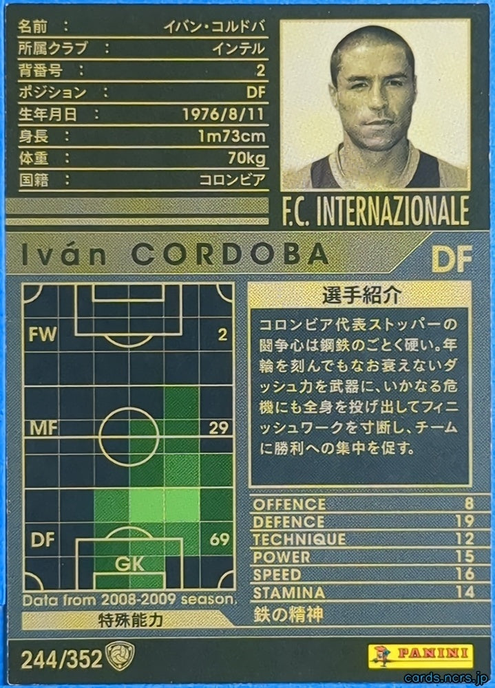 Panini WCCF Football WCCF/2008-2009-244/352 N Ivan CORDOBA Trading Card NM