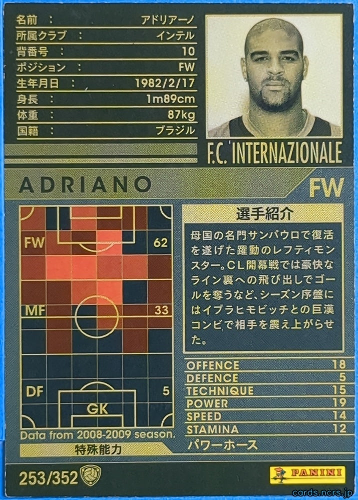 Panini WCCF Football WCCF/2008-2009-253/352 N Adriano Trading Card NM