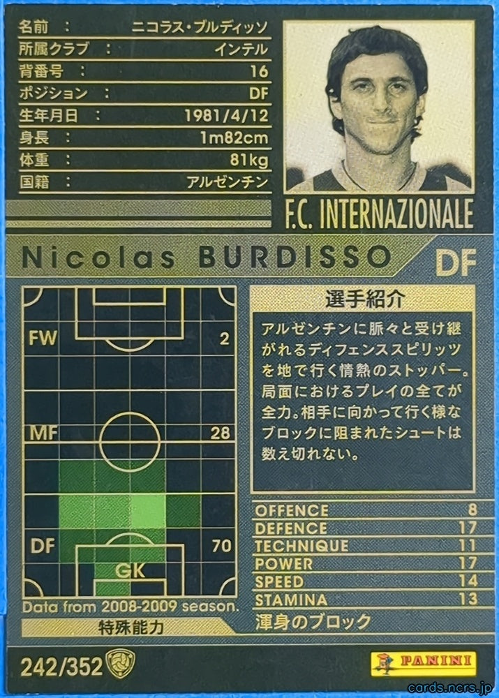 Panini WCCF Football WCCF/2008-2009-242/352 N Nicolas Burdisso Trading Card NM