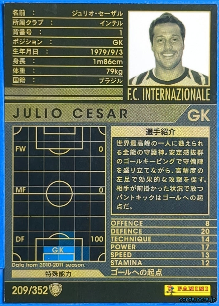 Panini WCCF Football WCCF/2010-2011-209/352 N Júlio César Trading Card NM