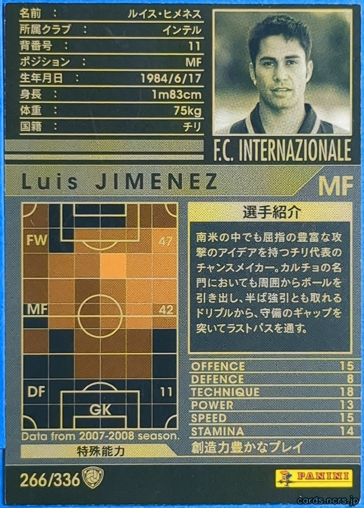 Panini WCCF Football WCCF/2007-2008-266/336 N Luis Jimenez Trading Card NM