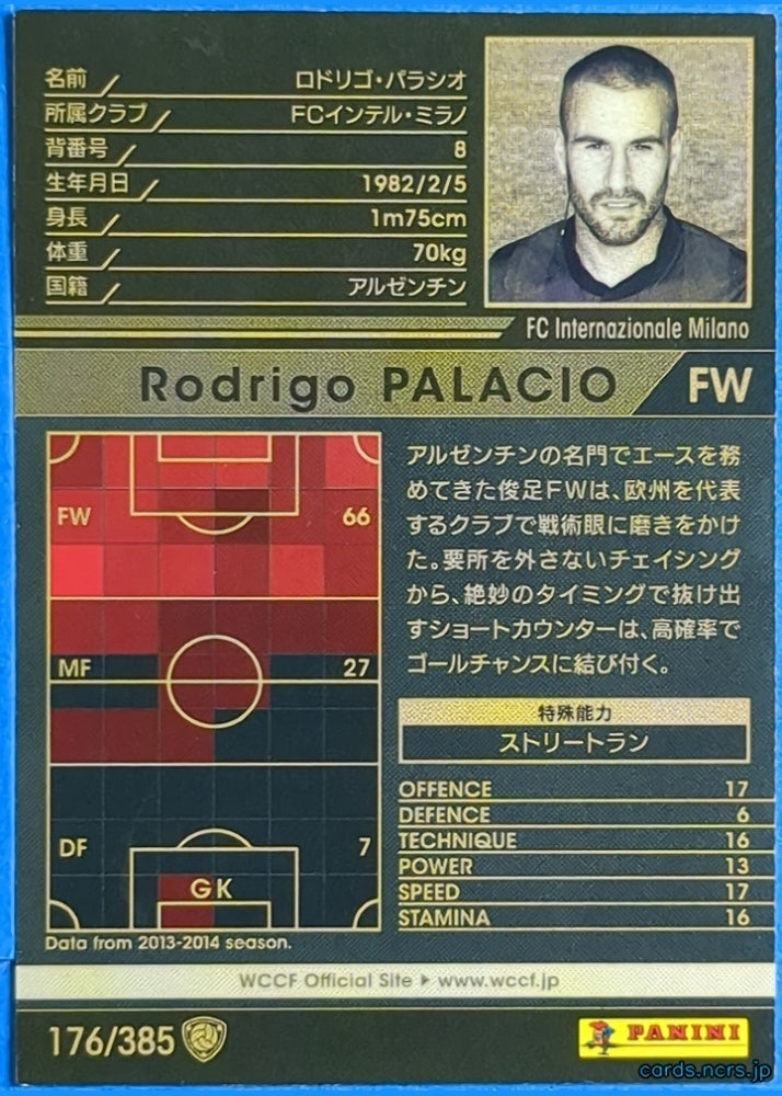 Panini WCCF Football WCCF/2013-2014-176/385 N Rodrigo PALACIO Trading Card NM