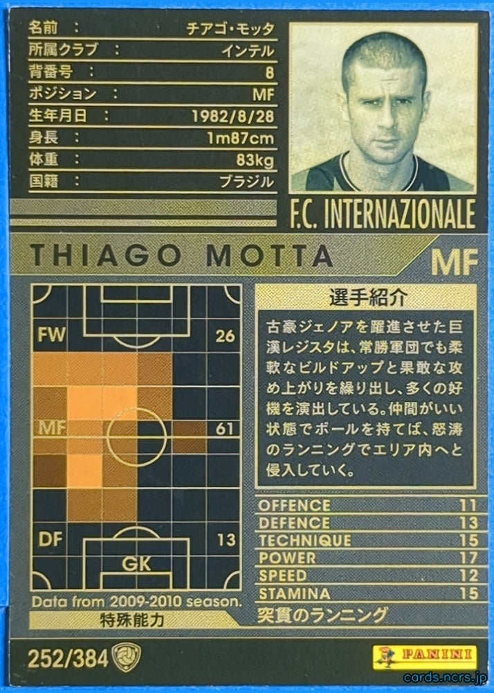 Panini WCCF Football WCCF/2009-2010-252/384 N Thiago Motta Trading Card NM