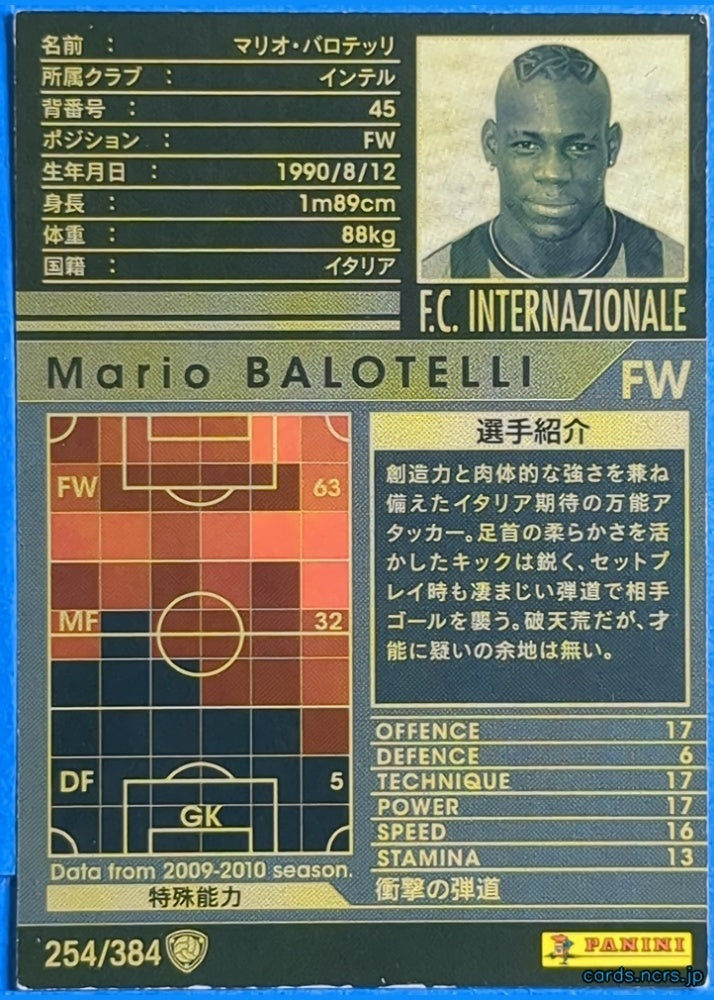 Panini WCCF Football WCCF/2009-2010-254/384 N Mario Balotelli Trading Card NM