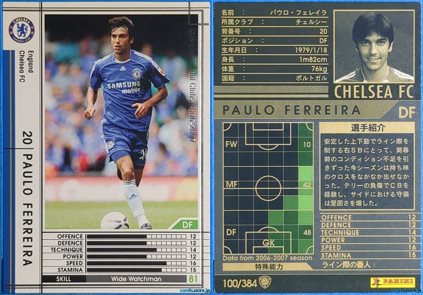 Panini WCCF Football WCCF/2006-2007-100/384 N Paulo Ferreira Trading Card NM