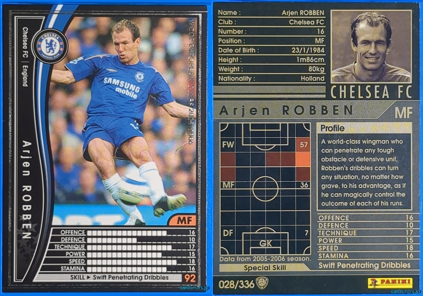Panini WCCF Football WCCF/2005-2006-028/336EN N Arjen ROBBEN Trading Card NM