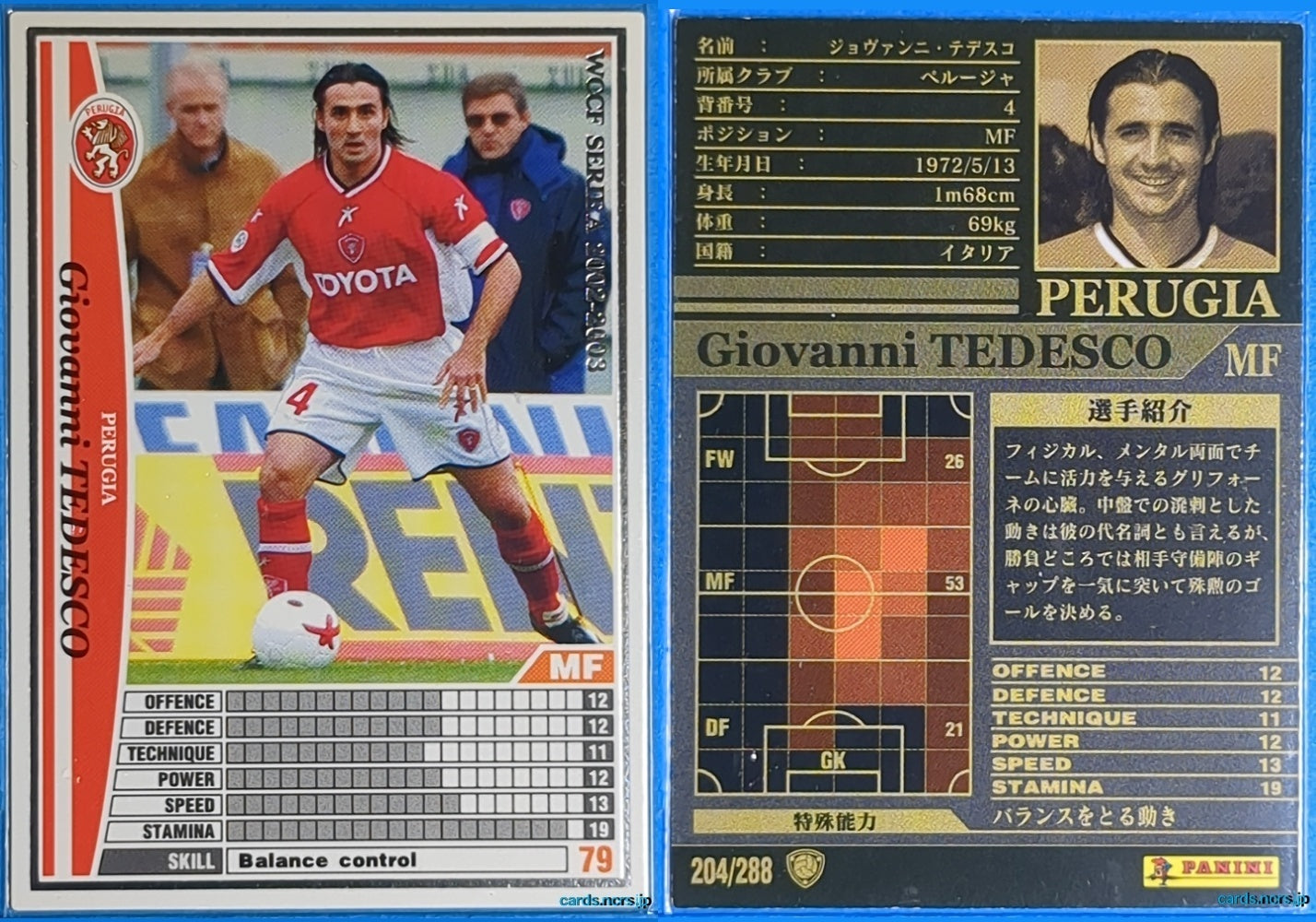 Panini WCCF Football WCCF/2002-2003-204/288 N Giovanni Tedesco Trading Card NM