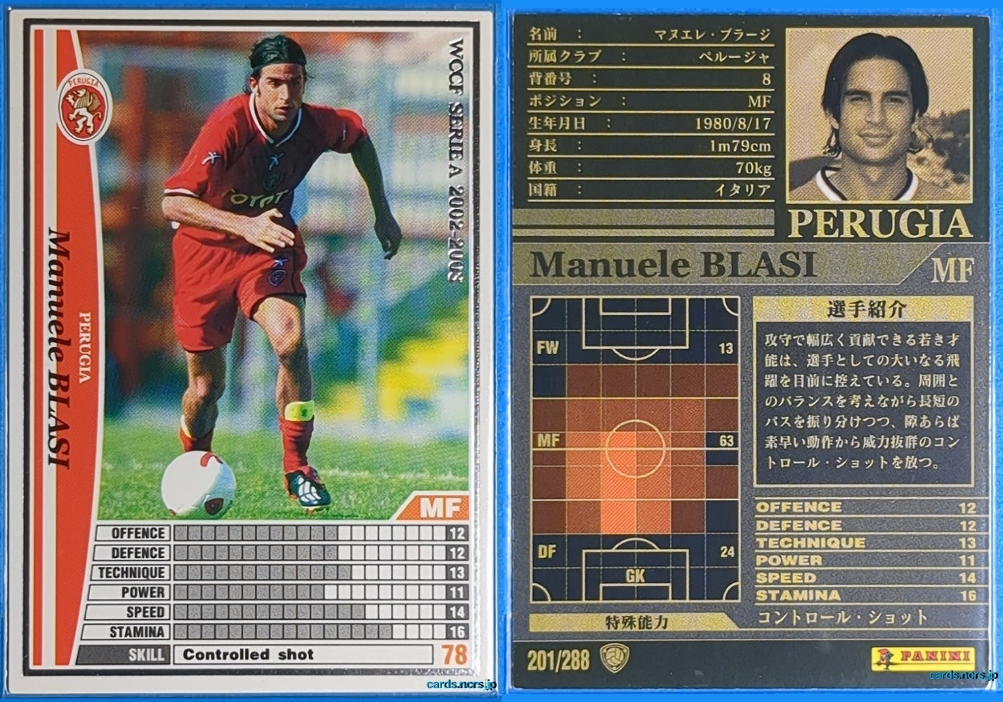 Panini WCCF Football WCCF/2002-2003-201/288 N Manuele Blasi Trading Card NM