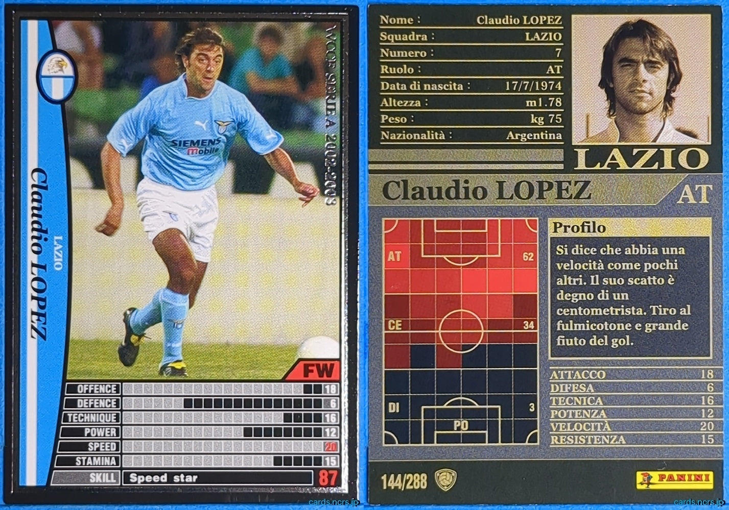 Panini WCCF Football WCCF/2002-2003-144/288EN N Claudio Lopez Trading Card NM