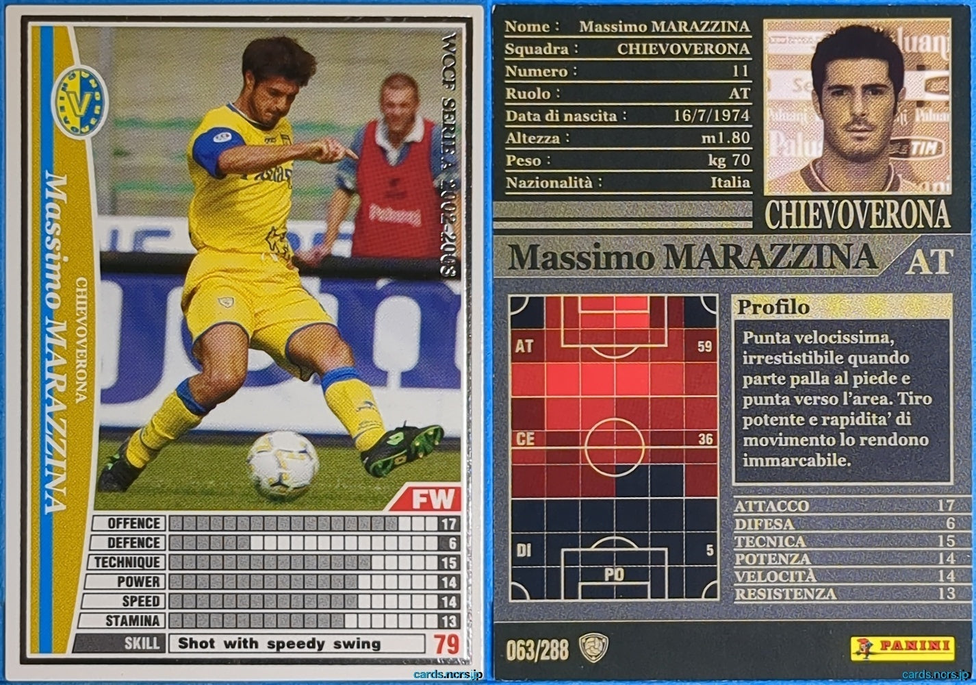 Panini WCCF Football WCCF/2002-2003-063/288EN N Massimo MARAZZINA Trading Card NM