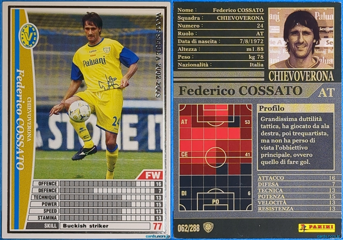 Panini WCCF Football WCCF/2002-2003-062/288EN N Federico COSSATO Trading Card NM