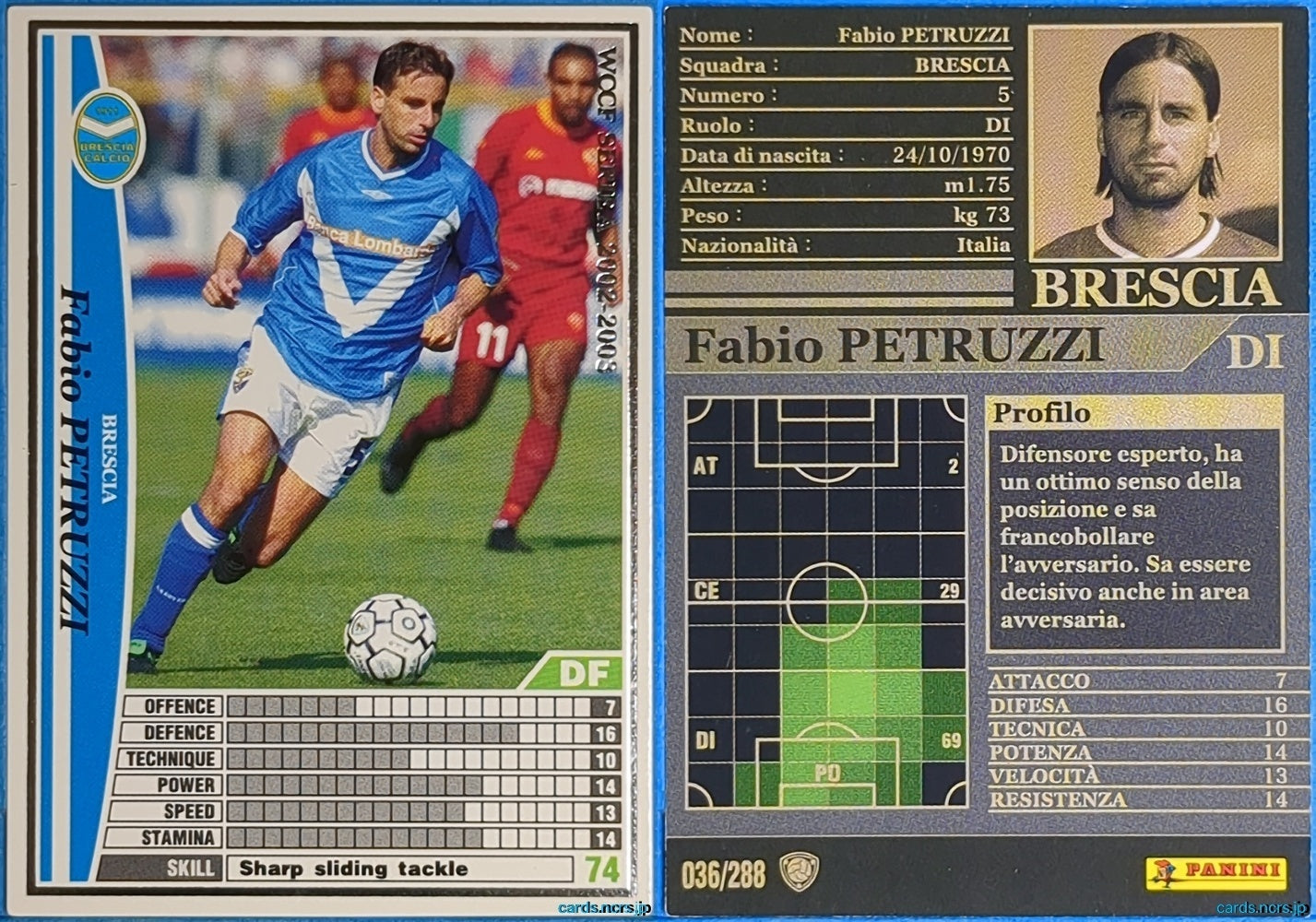 Panini WCCF Football WCCF/2002-2003-036/288EN N Fabio Petruzzi Trading Card NM