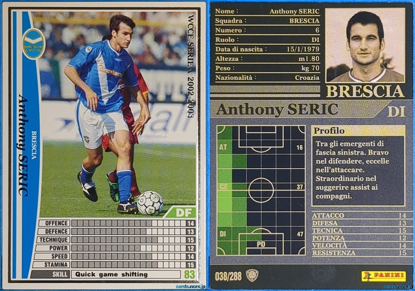 Panini WCCF Football WCCF/2002-2003-038/288EN N Anthony Seric Trading Card NM