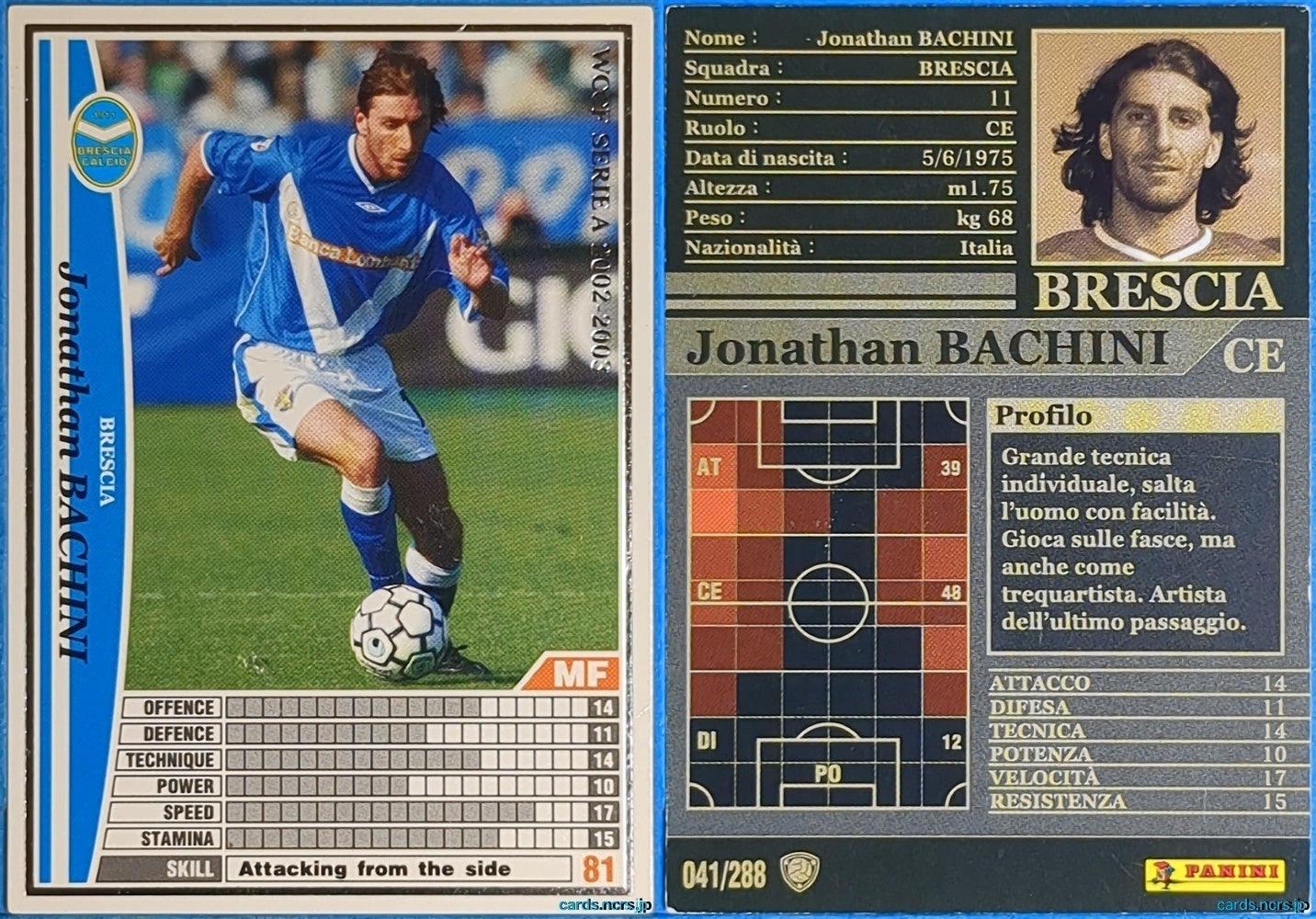 Panini WCCF Football WCCF/2002-2003-041/288EN N Jonathan Bachini Trading Card NM