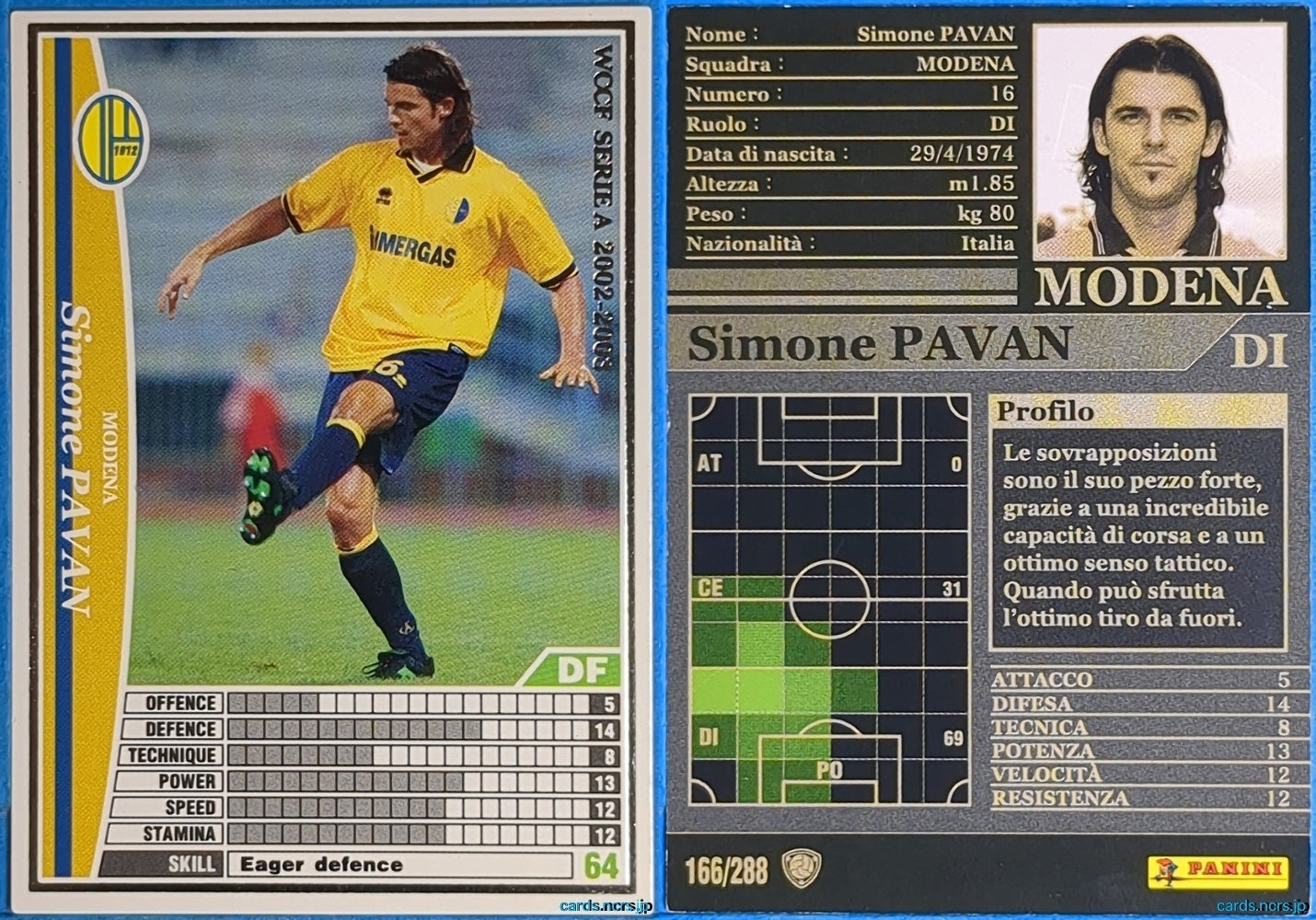 Panini WCCF Football WCCF/2002-2003-166/288EN N Simone PAVAN Trading Card NM
