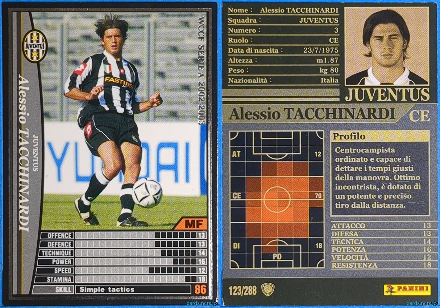 Panini WCCF Football WCCF/2002-2003-123/288EN N Alessio Tacchinardi Trading Card NM
