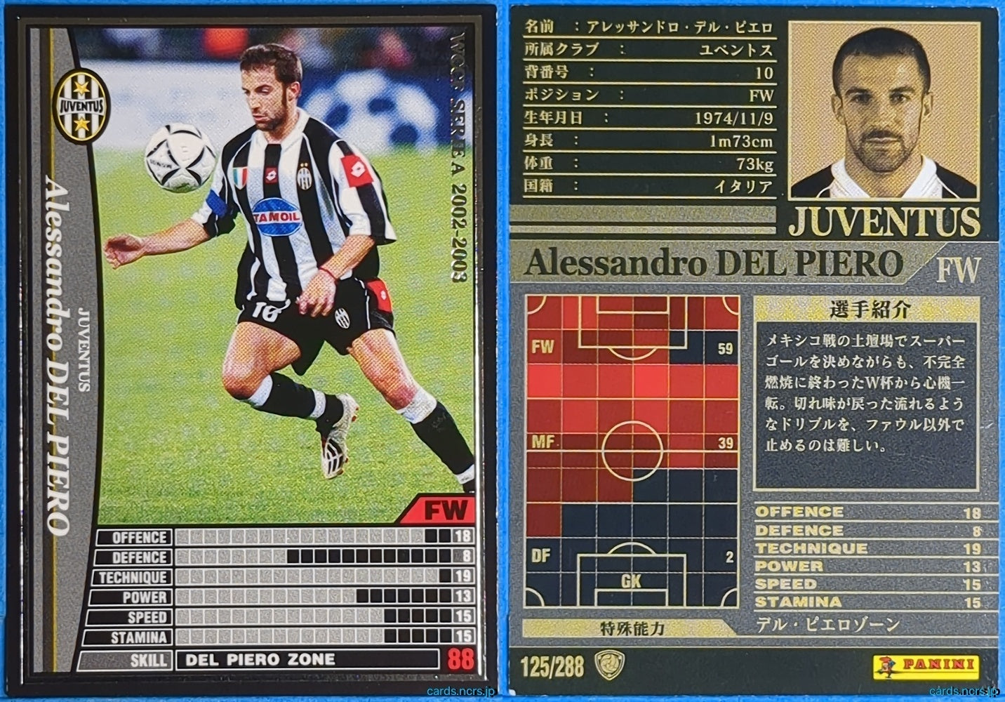 Panini WCCF Football WCCF/2002-2003-125/288 N Alessandro Del Piero Trading Card NM