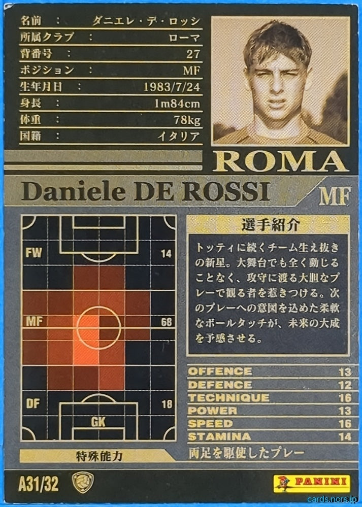 Panini WCCF Football WCCF/2002-2003-A31/32 N Daniele DE ROSSI Trading Card NM