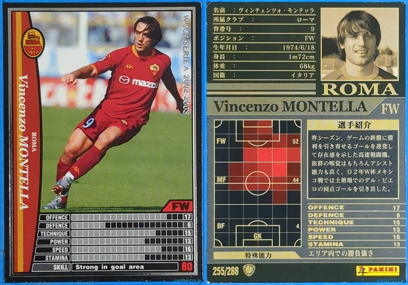 Panini WCCF Football WCCF/2002-2003-255/288 N Vincenzo Montella Trading Card NM