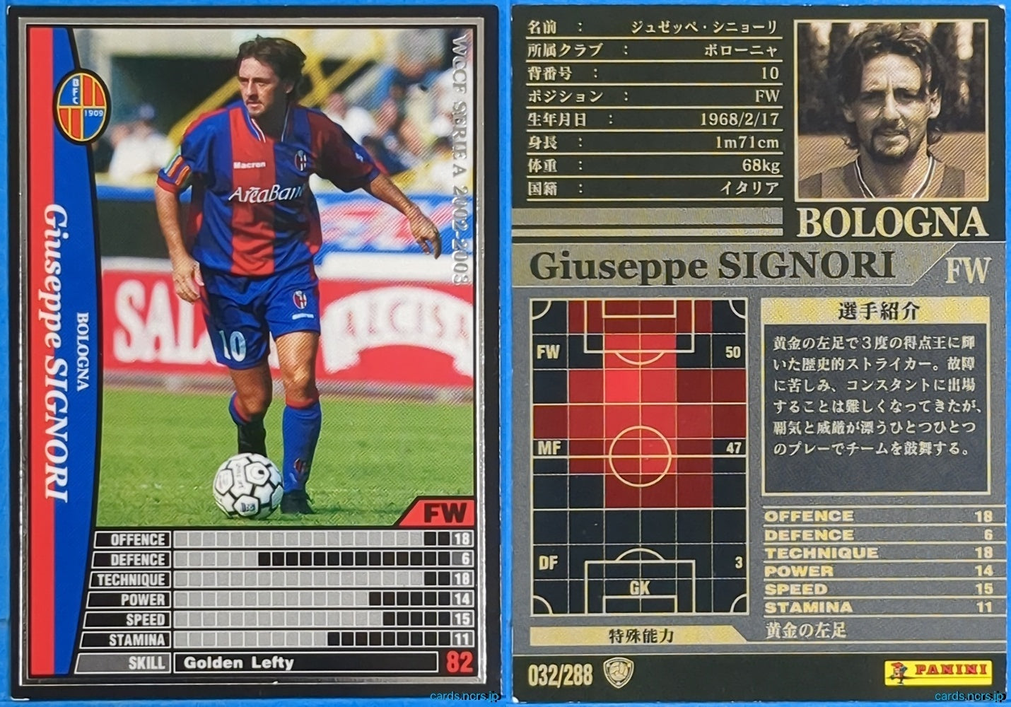 Panini WCCF Football WCCF/2002-2003-032/288 N Giuseppe Signori Trading Card NM