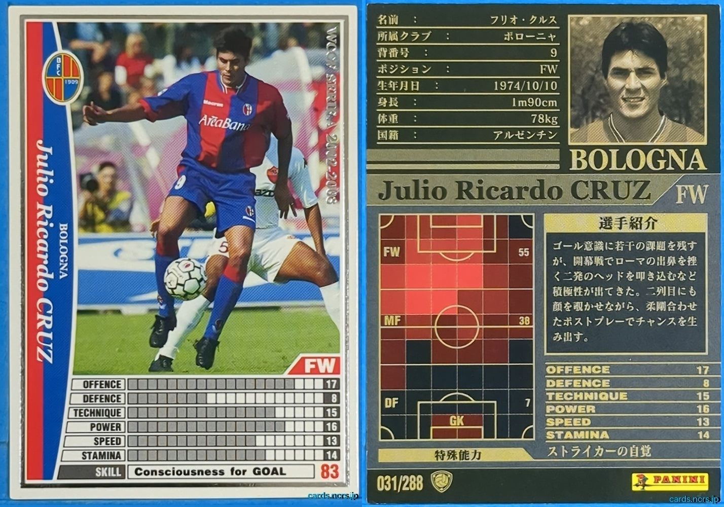 Panini WCCF Football WCCF/2002-2003-031/288 N Julio Ricardo Cruz Trading Card NM