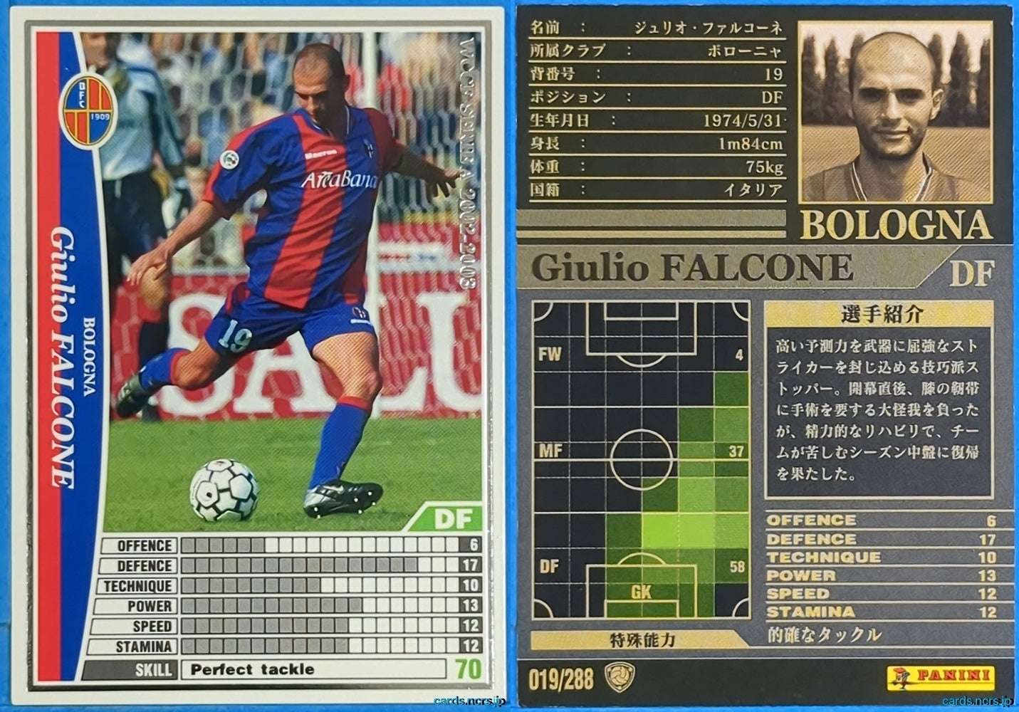 Panini WCCF Football WCCF/2002-2003-019/288 N Giulio Falcone Trading Card NM