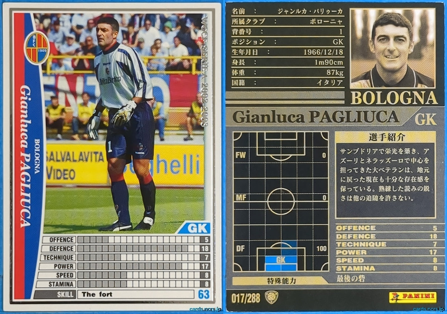 Panini WCCF Football WCCF/2002-2003-017/288 N Gianluca Pagliuca Trading Card NM