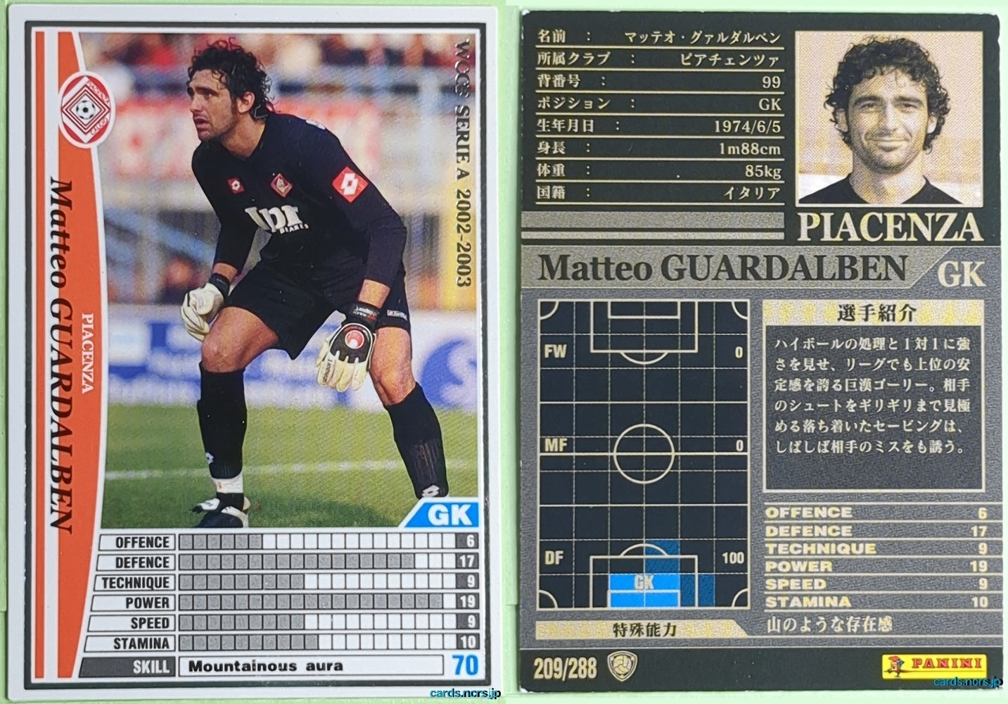 Panini WCCF Football WCCF/2002-2003-209/288 N Matteo GUARDALBEN Trading Card NM