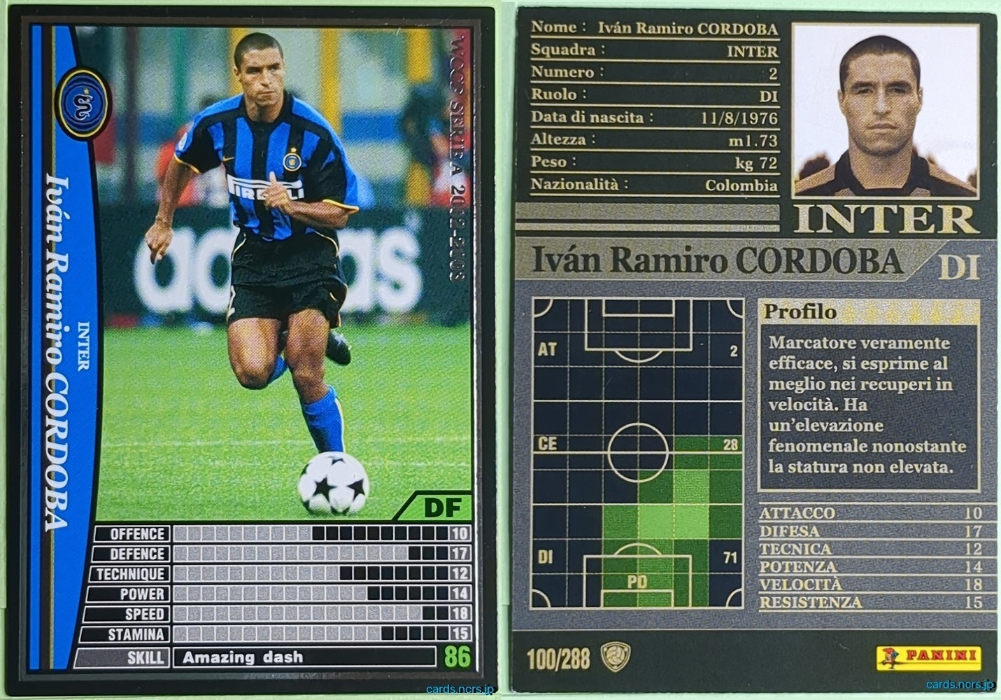 Panini WCCF Football WCCF/2002-2003-100/288EN N Iván Ramiro Córdoba Trading Card NM