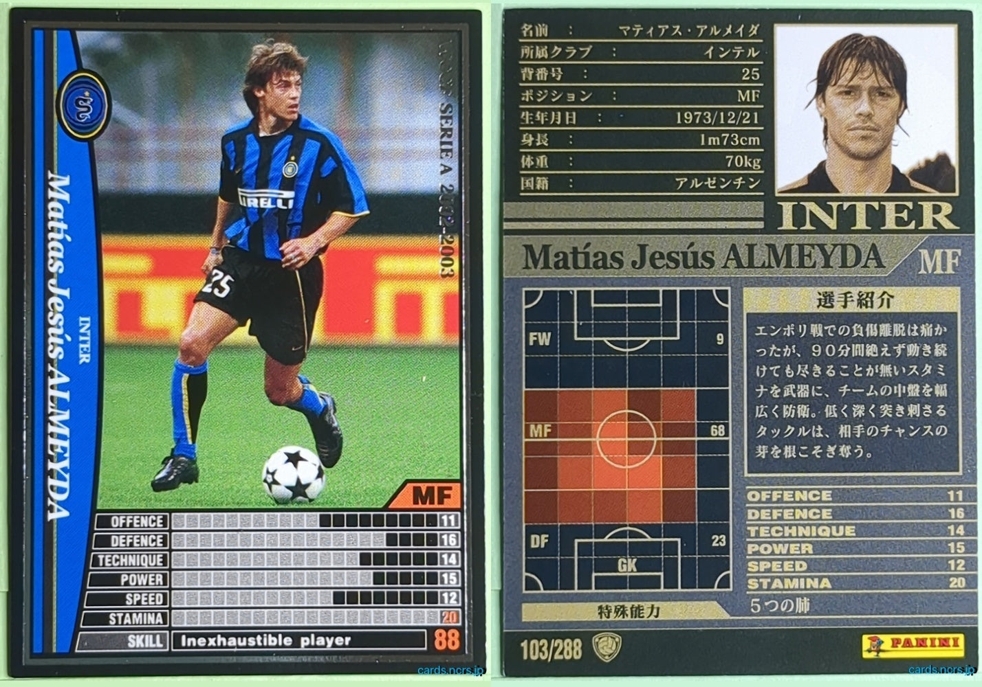Panini WCCF Football WCCF/2002-2003-103/288 N Matías Jesús Almeyda Trading Card NM