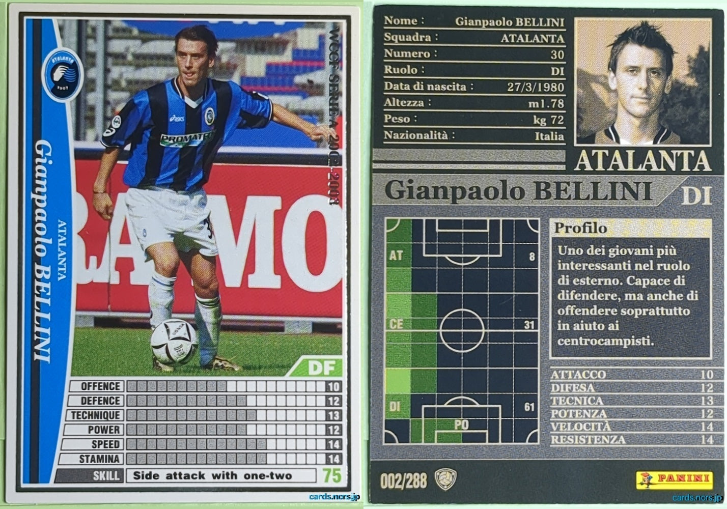 Panini WCCF Football WCCF/2002-2003-002/288EN N Gianpaolo Bellini Trading Card NM