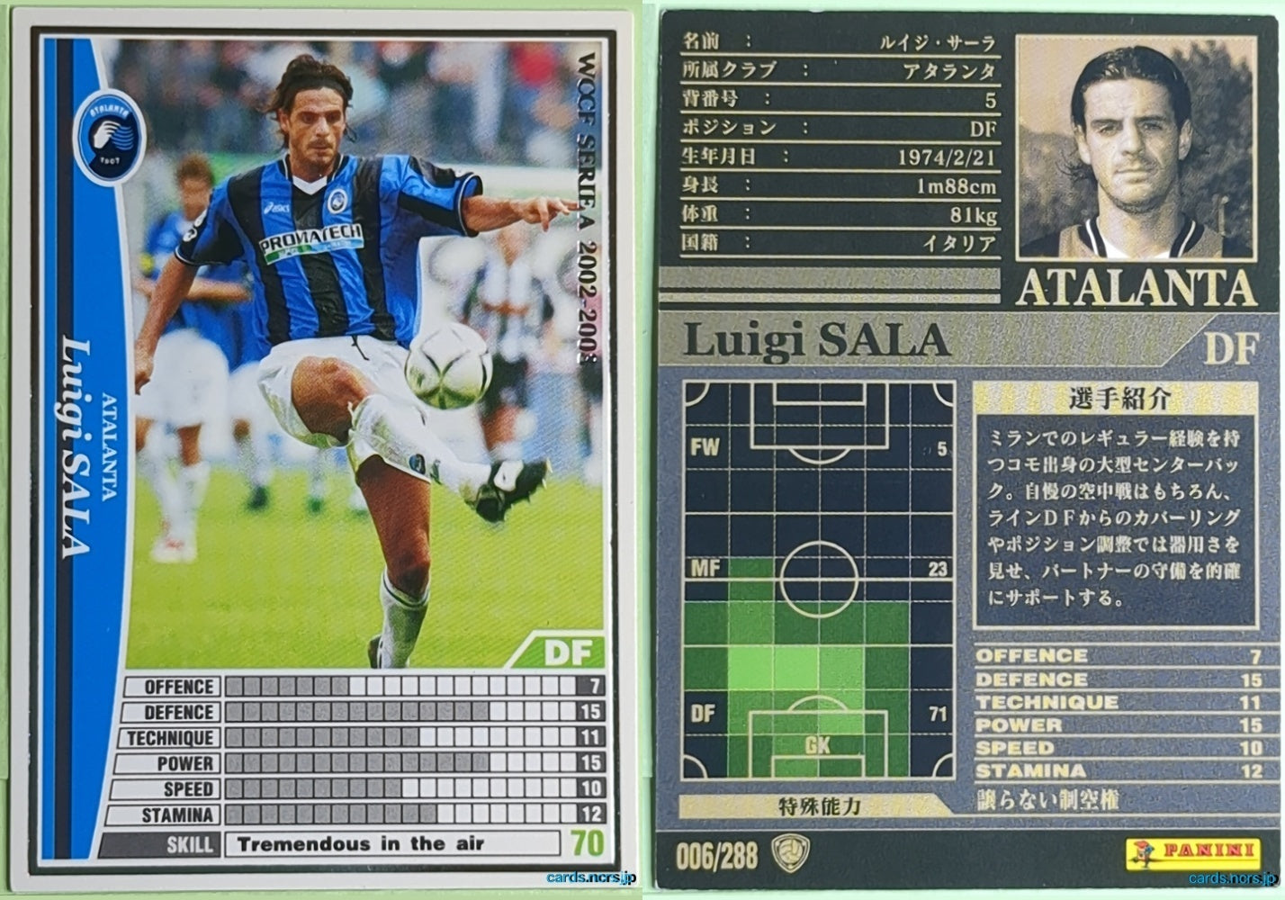 Panini WCCF Football WCCF/2002-2003-006/288 N Luigi Sala Trading Card NM